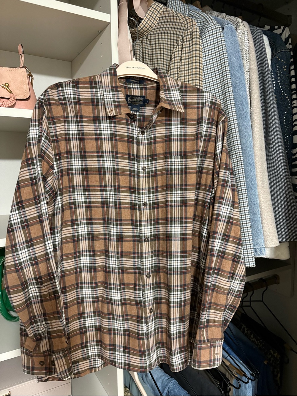 Pendleton Brown and White Plaid Button-Down Shirt